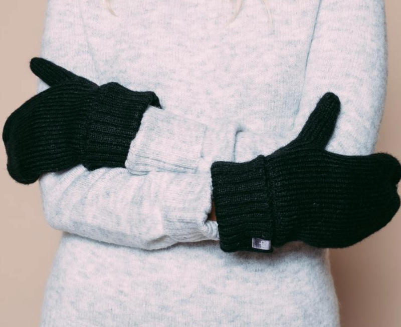 Icicle - Waffle Knit Lined Mittens (Black)