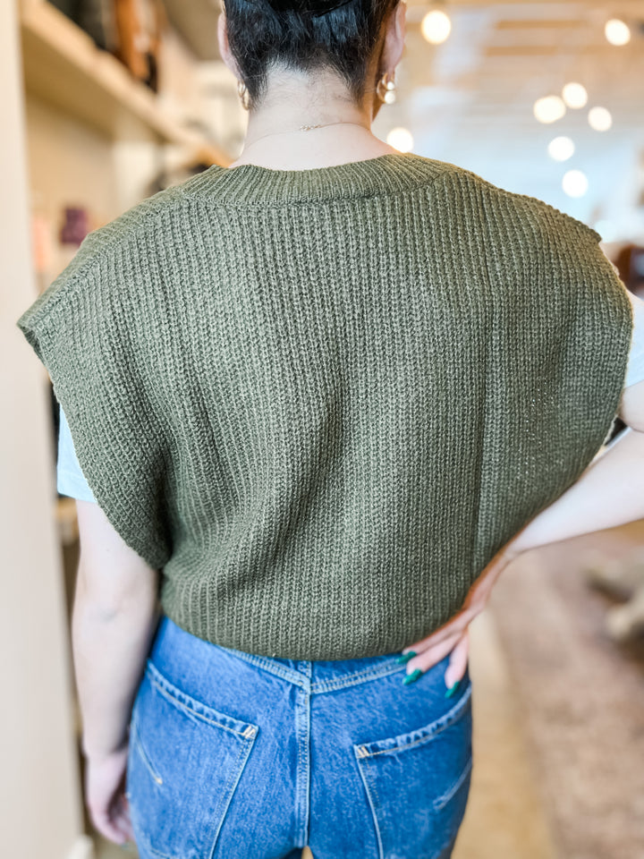Khaki Green Knit Sweater Vest