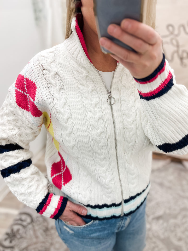 Cable Zip Knit Cotton Sweater