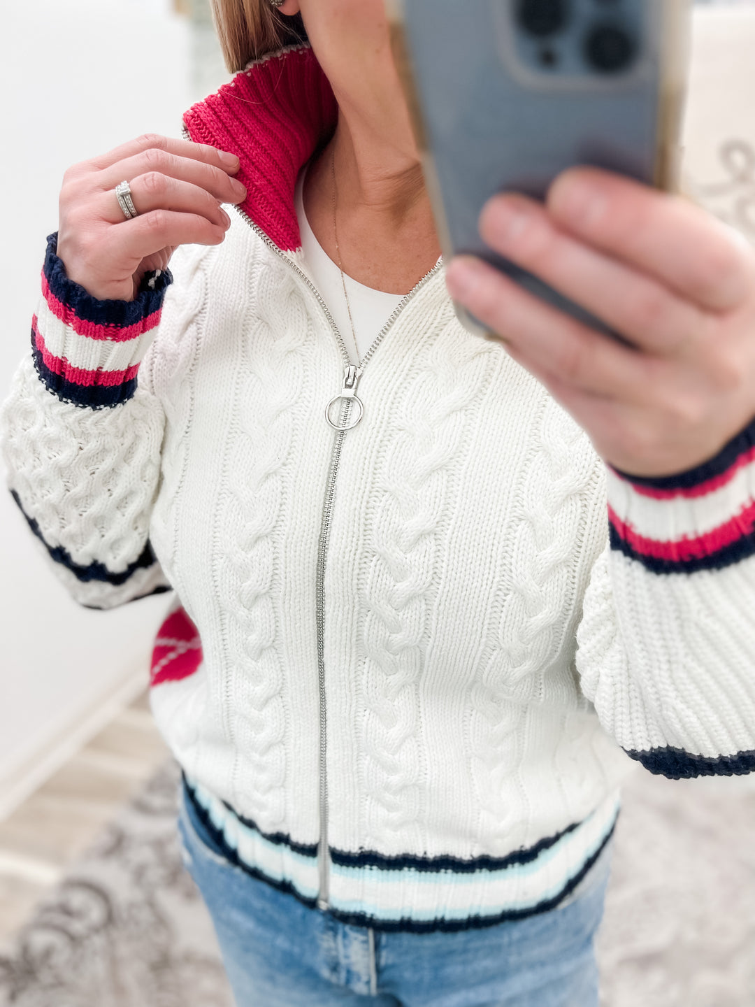 Cable Zip Knit Cotton Sweater